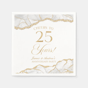 Elegant White Gold Agate 25th Anniversary Party Napkin