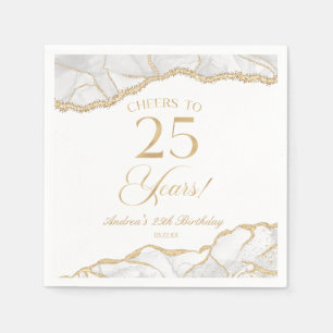 Elegant White Gold Agate 25th Birthday Party Napkin