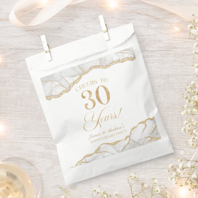 Elegant White Gold Agate 30th Anniversary Party Favour Bag (Clipped)