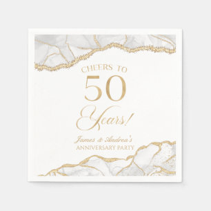 Elegant White Gold Agate 50th Anniversary Party Napkin
