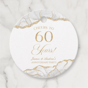 Elegant White Gold Agate 60th Anniversary Party Favour Tags