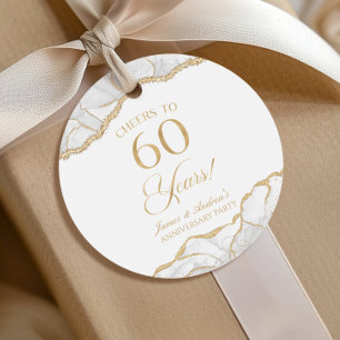 Elegant White Gold Agate 60th Anniversary Party Favour Tags