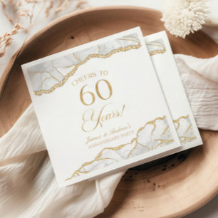 Elegant White Gold Agate 60th Anniversary Party Napkin