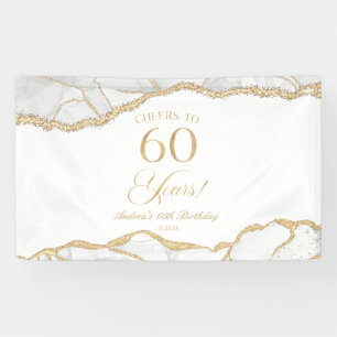 Elegant White Gold Agate 60th Birthday Party Banner