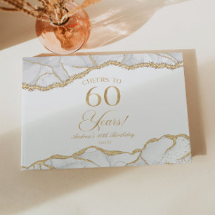 Elegant White Gold Agate 60th Birthday Party Guest Book