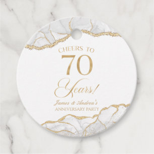 Elegant White Gold Agate 70th Anniversary Party Favour Tags