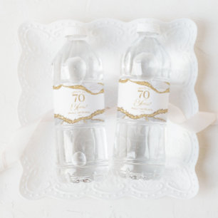 Elegant White Gold Agate 70th Birthday Party Water Bottle Label