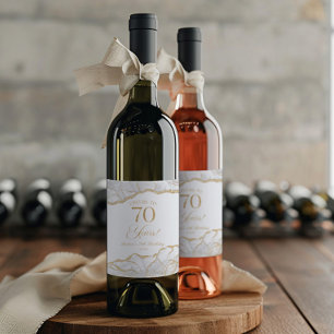 Elegant White Gold Agate 70th Birthday Party Wine Label