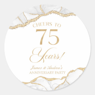 Elegant White Gold Agate 75th Anniversary Party Classic Round Sticker