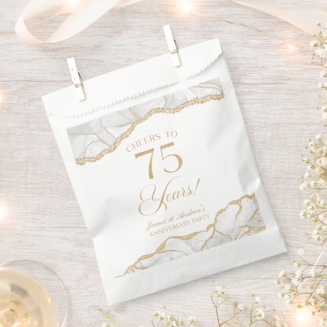 Elegant White Gold Agate 75th Anniversary Party Favour Bag (Clipped)
