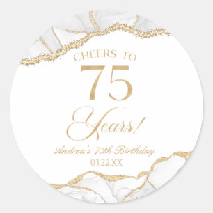 Elegant White Gold Agate 75th Birthday Party Classic Round Sticker