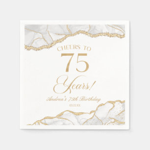 Elegant White Gold Agate 75th Birthday Party Napkin