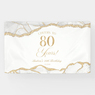Elegant White Gold Agate 80th Birthday Party Banner