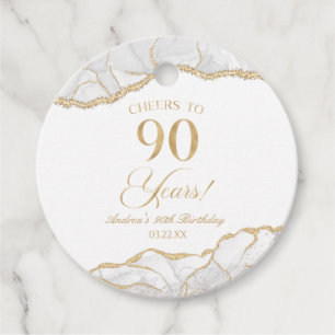 Elegant White Gold Agate 90th Birthday Party Favour Tags
