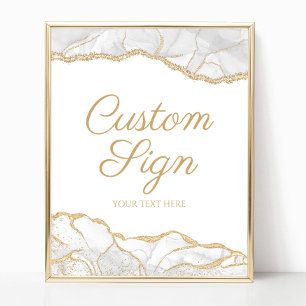 Elegant White Gold Agate Custom Text Sign