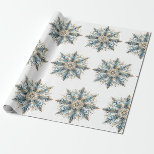 Elegant White, Gold and BlueChristmas Wrapping Wrapping Paper