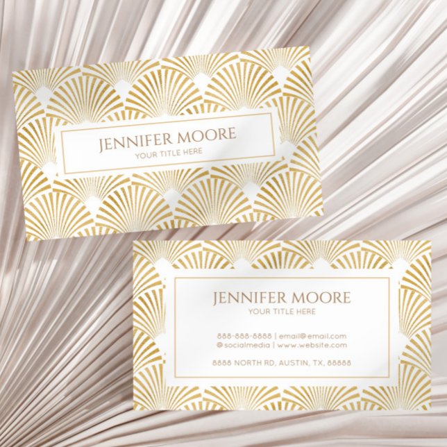 Elegant White Gold Art Deco Pattern Custom  Business Card (Creator Uploaded)
