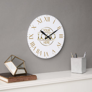 Elegant White Gold Branded Company Business Logo Large Clock