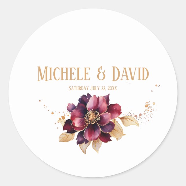 Elegant white gold burgundy Classic Round Sticker (Front)