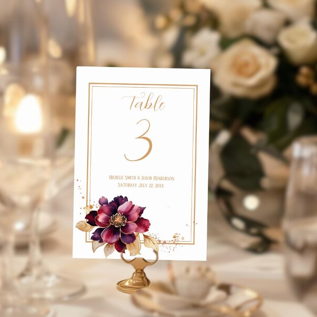 Elegant white gold burgundy double sided table number (Elegant white gold burgundy double sided table number)
