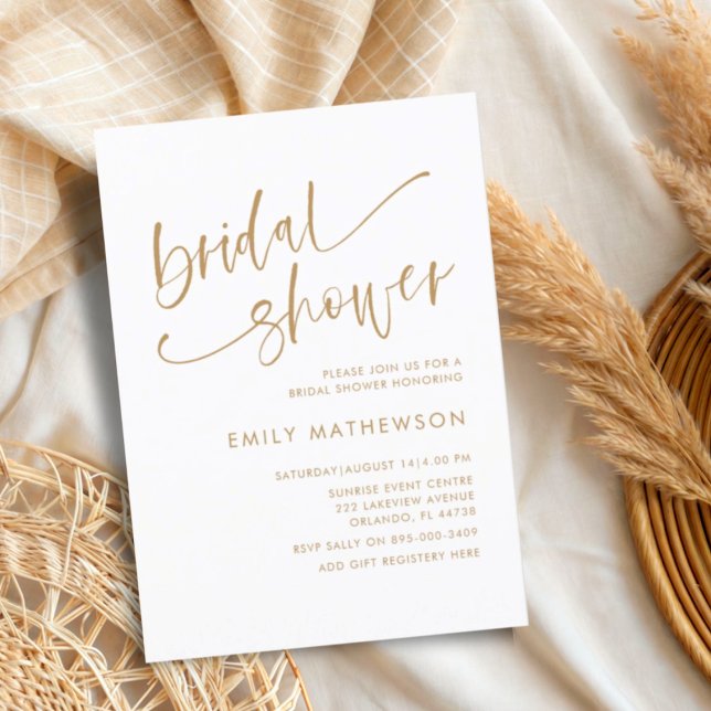 Elegant White & Gold Calligraphy Bridal Shower Invitation (Creator Uploaded)