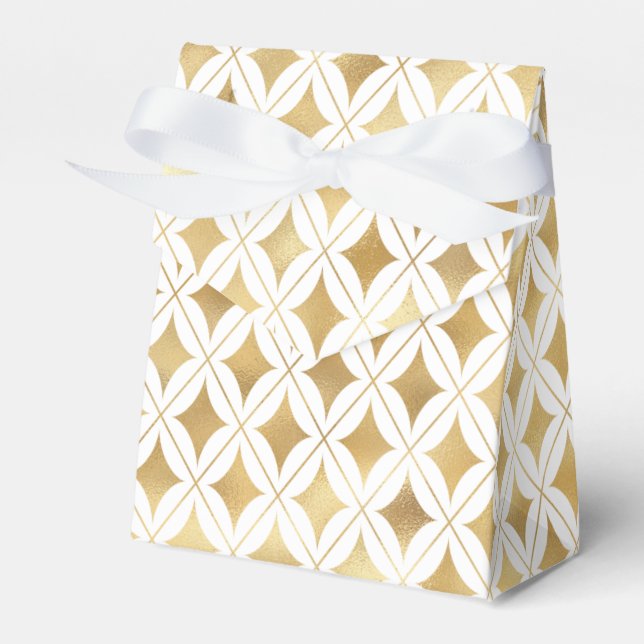 Elegant White & Gold Carnival Harlequin Pattern Favor Box (Front Side)