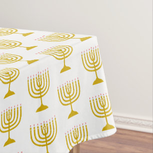 Elegant White Gold   Chanukah Hanukkiyah   MENORAH Tablecloth