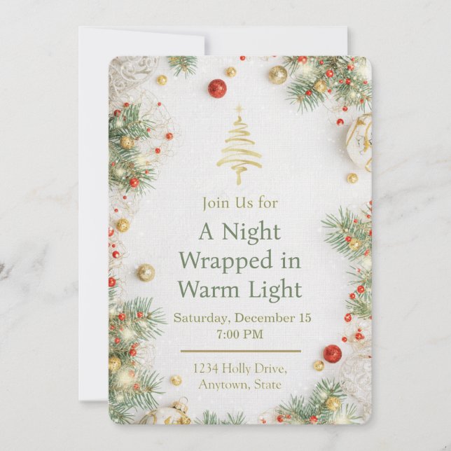 Elegant White & Gold Christmas Party Invitation (Front)