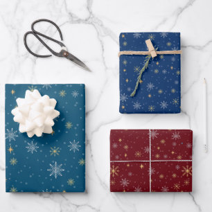 Elegant White Gold Christmas Snowflakes Wrapping Paper Sheet