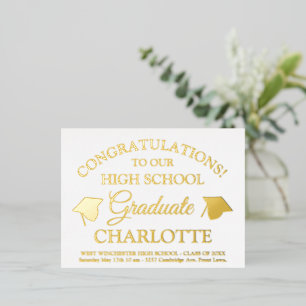 Elegant white gold custom text graduation foil invitation postcard