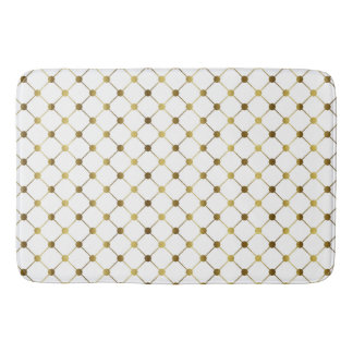 Elegant White & Gold Dot Grid Bath Mat