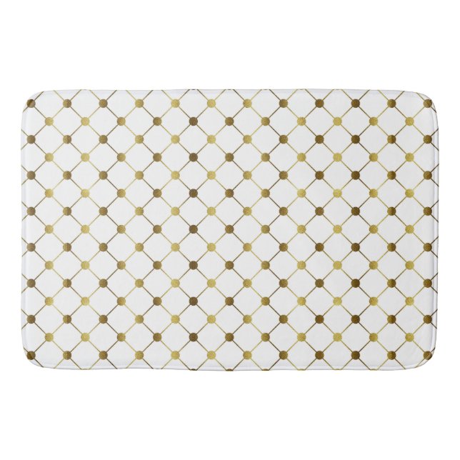 Elegant White & Gold Dot Grid Bath Mat (Front)