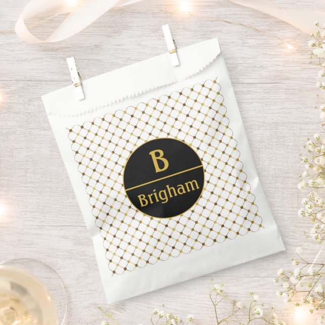 Elegant White Gold Dot Grid Split Monogram Favour Bag (Clipped)
