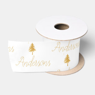 Elegant White Gold Family Name Heart Pattern Satin Ribbon