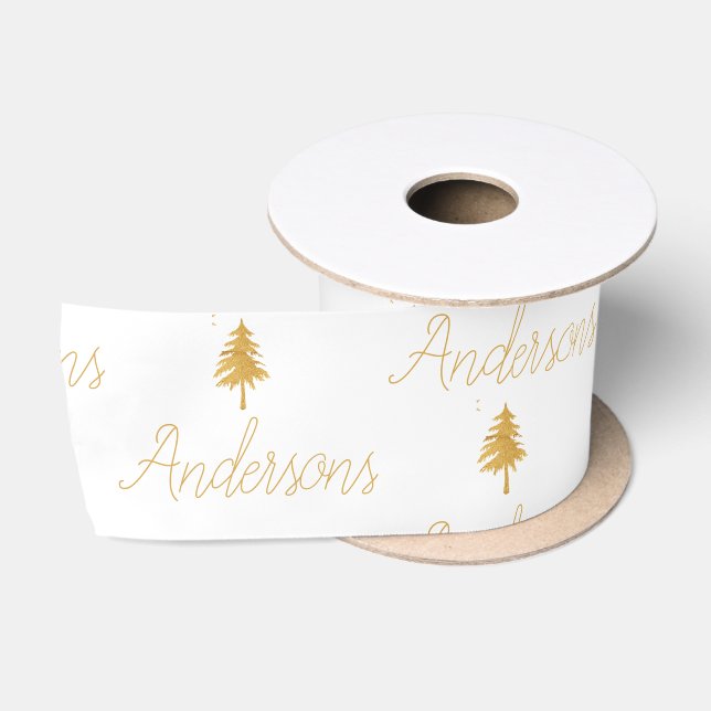 Elegant White Gold Family Name Heart Pattern  Satin Ribbon (Spool)