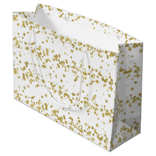 Elegant White & Gold Faux-Glitter Polka Dot Large Gift Bag