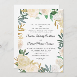 Elegant White Gold Floral   all parents hosting Invitation