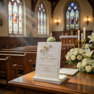 Elegant White & Gold Floral Memorial Invitation 