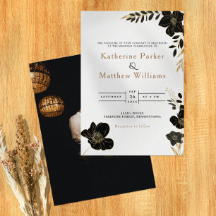 Elegant White & Gold Floral minimalist Photo Invitation