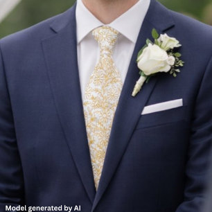Elegant White Gold Floral Pattern Tie