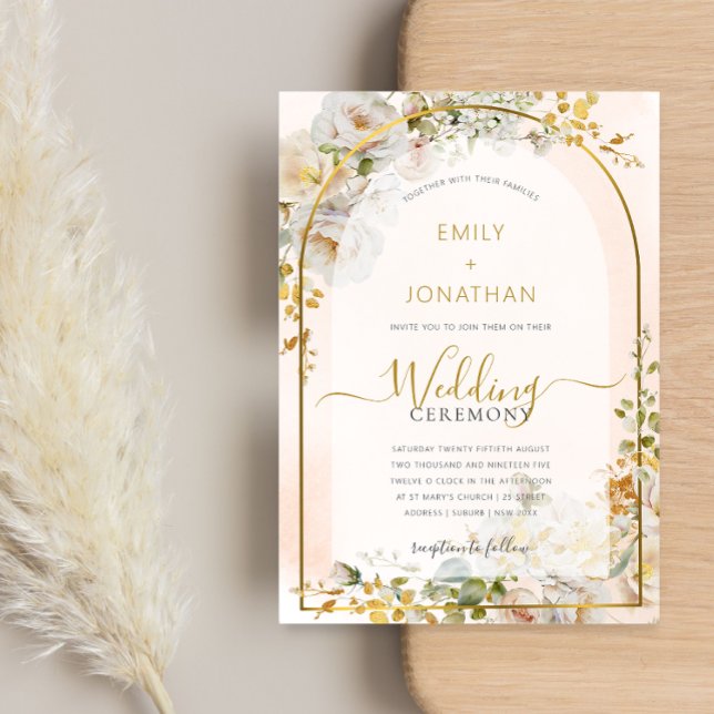 Elegant White Gold Floral Watercolor Wedding Invitation (Creator Uploaded)