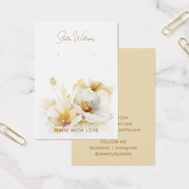 Elegant White Gold Flower Earring Display Card (Office)
