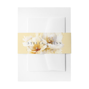 Elegant White Gold Flower Wedding Yellow Invitation Belly Band