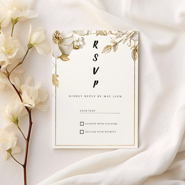 Elegant white gold flowers typography RSVP Invitation (Elegant white gold flowers typography RSVP )