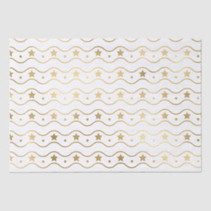 Elegant White & Gold Foil Christmas Stars & Waves Tissue Paper