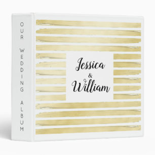 Elegant white gold foil paint striped square frame binder