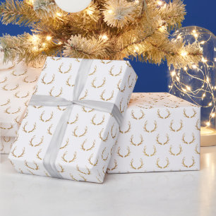 Elegant white gold glitter cute reindeer antlers wrapping paper