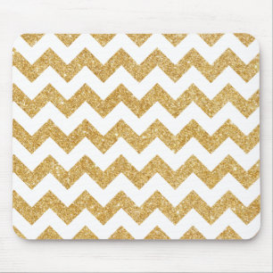 Elegant White Gold Glitter Zigzag Chevron Pattern Mouse Pad