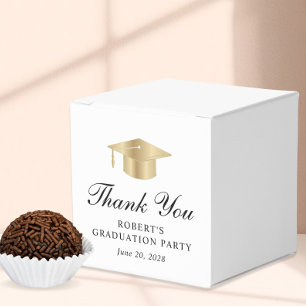 Elegant White Gold Graduation Party Thank You Favor Box