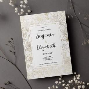 Elegant white gold grey marble floral Wedding Invitation